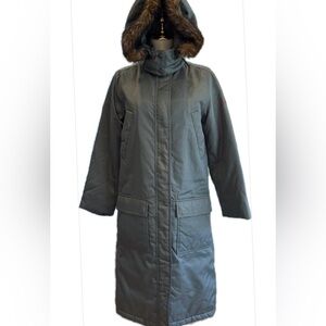 DKNY JEANS NWOT  Parka Coat Removable Faux Fur Trim Hooded Army Green S